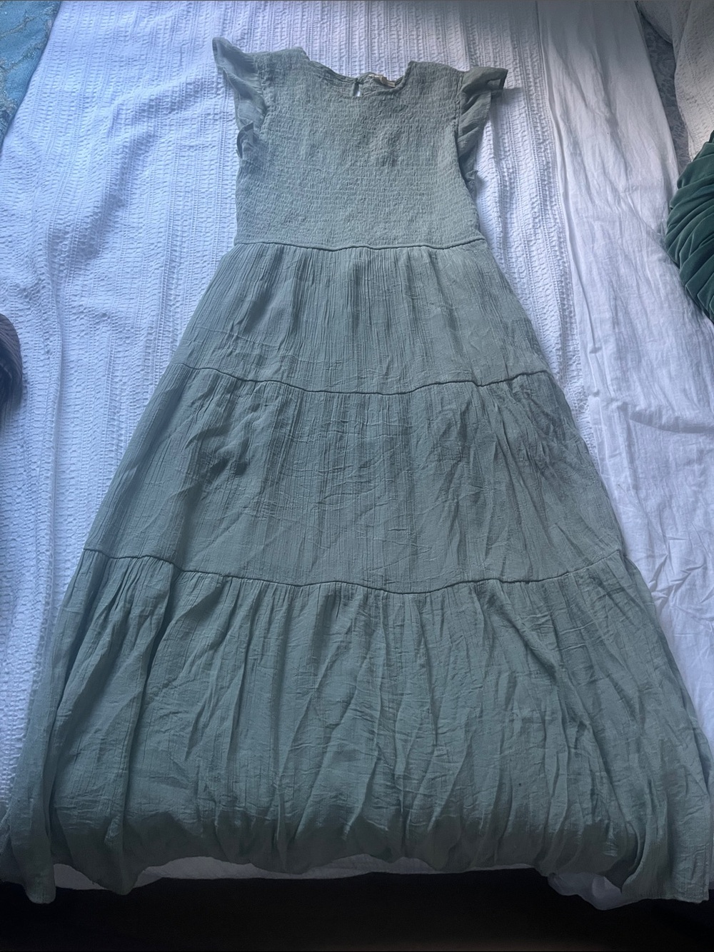 Sage Tiered Maxi Dress with Flutter Cap Sleeves fairy cottage core 🧚‍♀️ 🧚🏡🧹